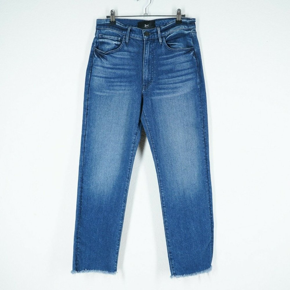 3x1 New York Womens Size 27 Higher Ground Jeans Straight Crop Frayed Hem Blue